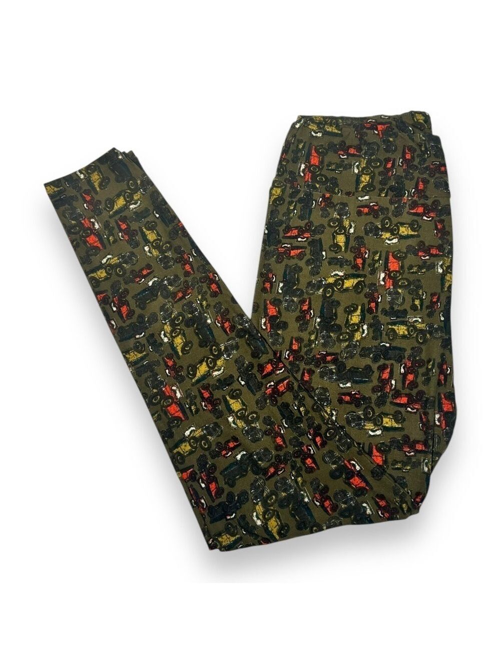 Lularoe Women’s Tall & Curvy Leggings Antique Cars Olive Size TC